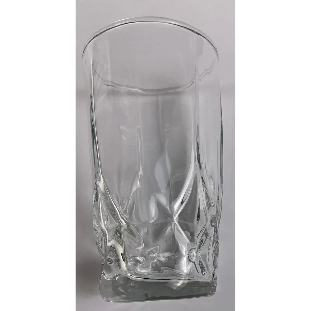Set of 2 Clear‎ Faceted Highball Tumblers Heavy Base Pressed Glass